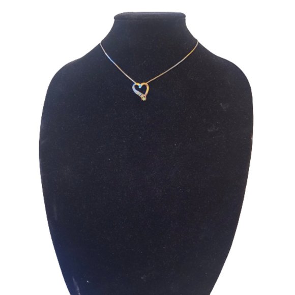 Vintage Necklace Sterling Silver Heart Pendant Aurora Borealis Rhinestone PAS - Picture 8 of 15